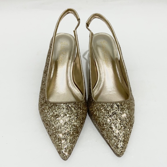 Lilly Pulitzer Shaina Slingback Gold Glitter Pump Pointed Toe Kitten Heel Shoe 6 - Picture 8 of 8